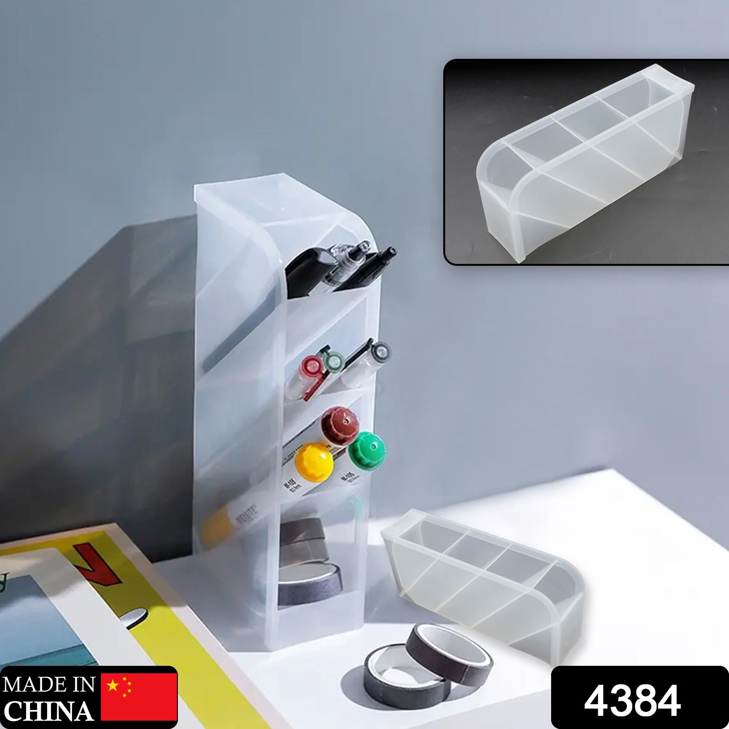 Plastic 4 Compartment Office Desktop Storage Box, Pen Pencil Stand/Holder Stationary Organizer, Plastic Desktop Stationary Organizer For School Plastic 4 Compartment Office Desktop Storage Box, Pen Pencil Stand/Holder Stationary Organizer, Plastic Desktop Stationary Organizer For School